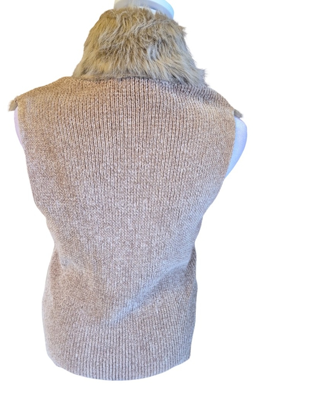 Lisa International Tan Faux Shearling Vest with Fur Trim - Picture 3 of 5